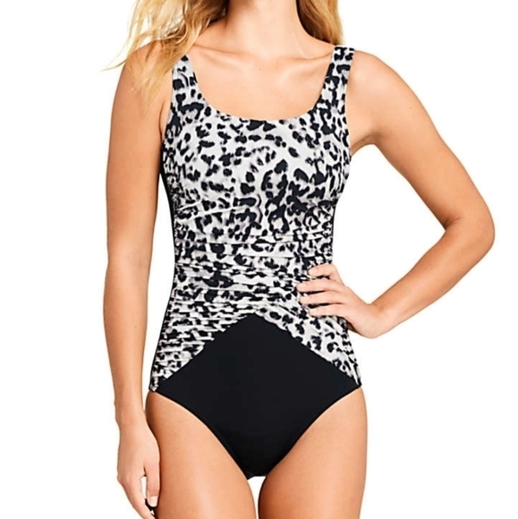 Lands' End Slender Draped Squareneck Swimsuit - Picture 2 of 3